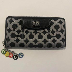 Coach Accordion Zip Wallet Black and Gray with cute charm!